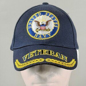 United States Navy Veteran Hat Embroidered By Eagle Emblem Navy & Gold Adjustabl